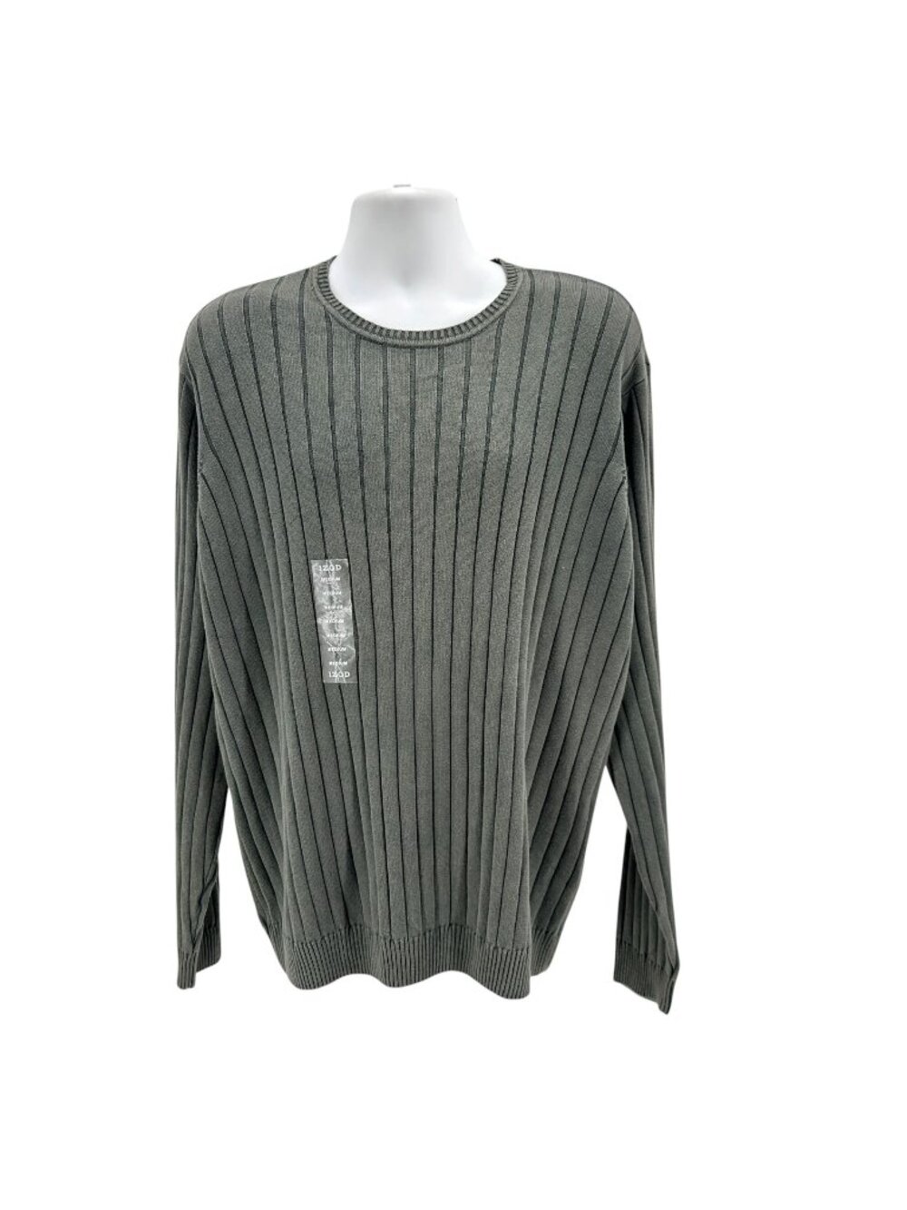 NEW IZOD Jeans Mens Medium Sweater Rock Salt Wash Ribbed Striped Green Preppy